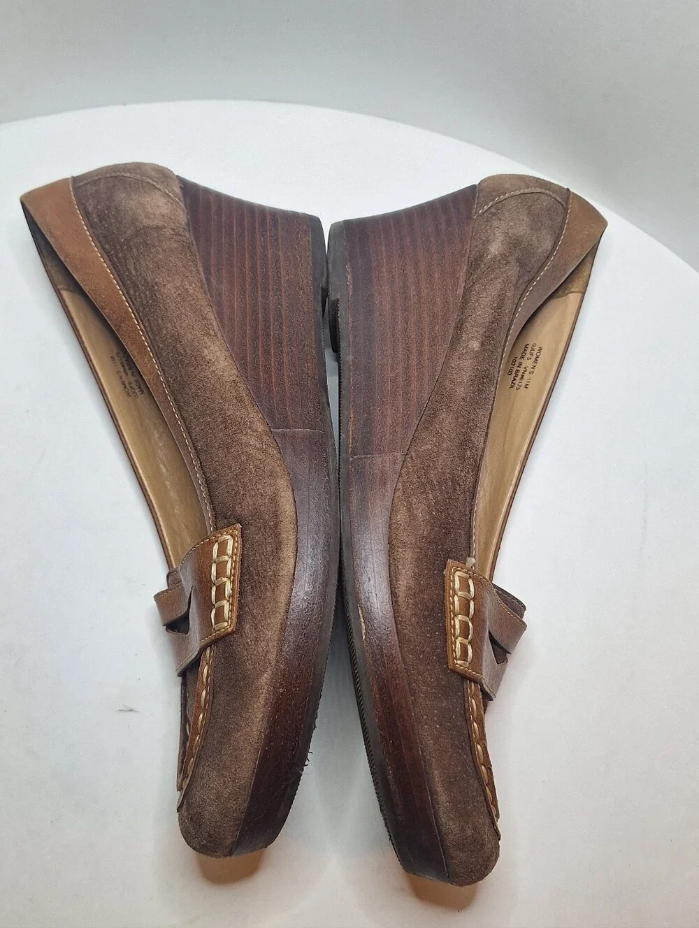 L.L. Bean Shoes Taupe Brown Suede Leather Wedge Penny Loafers Slip On Sz US 11 M